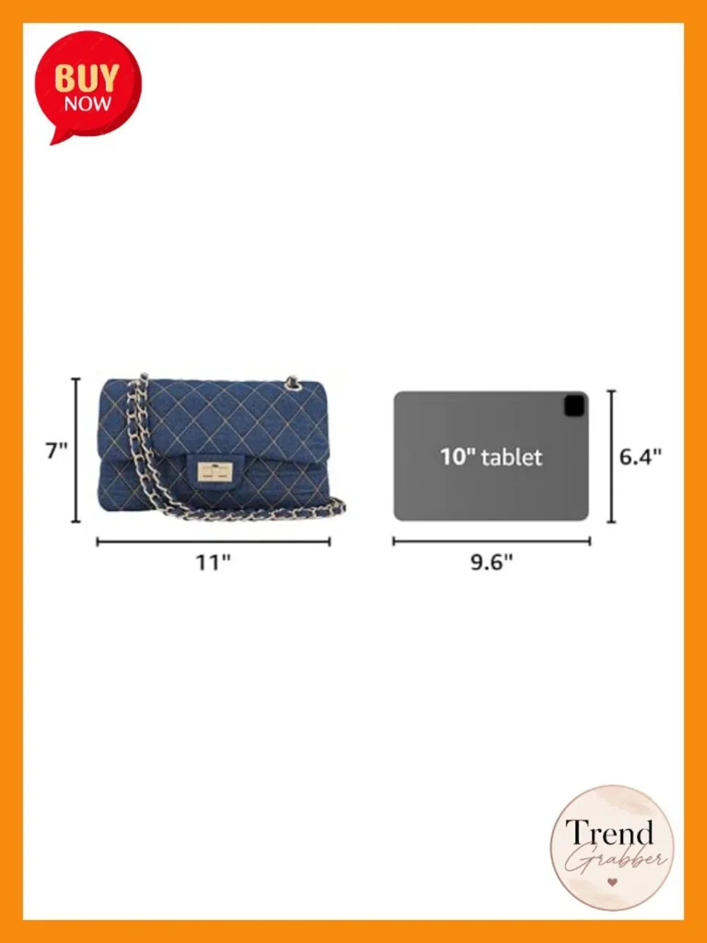 Quilted Denim Crossbody Bag with Chain Strap, Double Flap Purse, Gold Hardware,